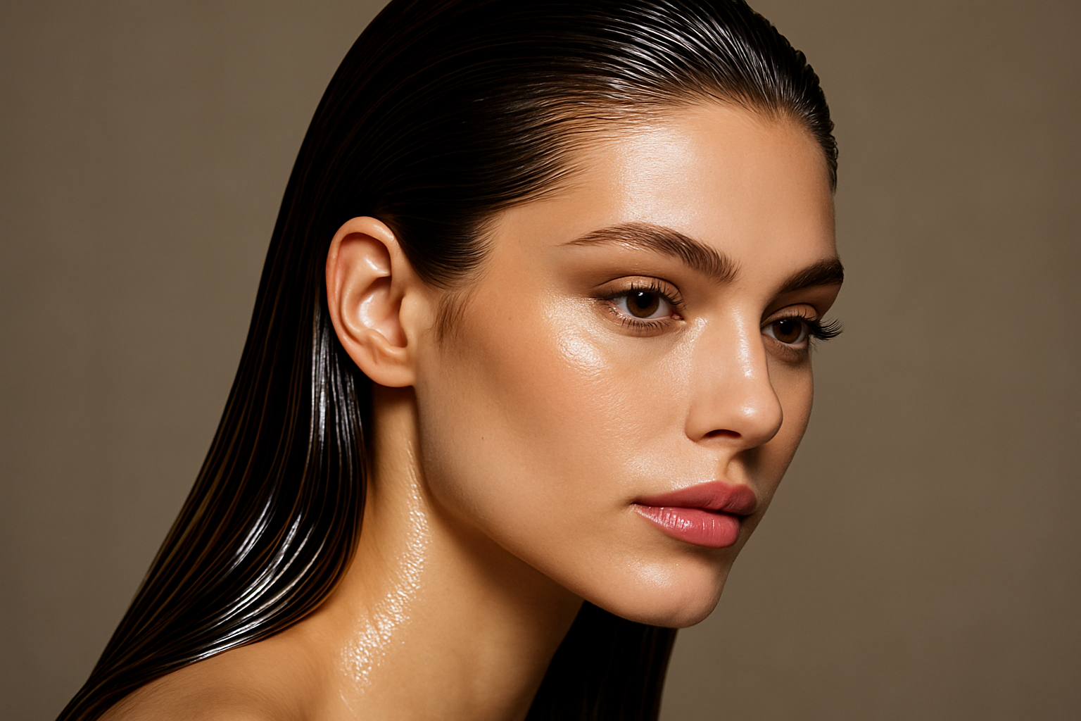 dont show the hair oil and have it be more close up like a model look